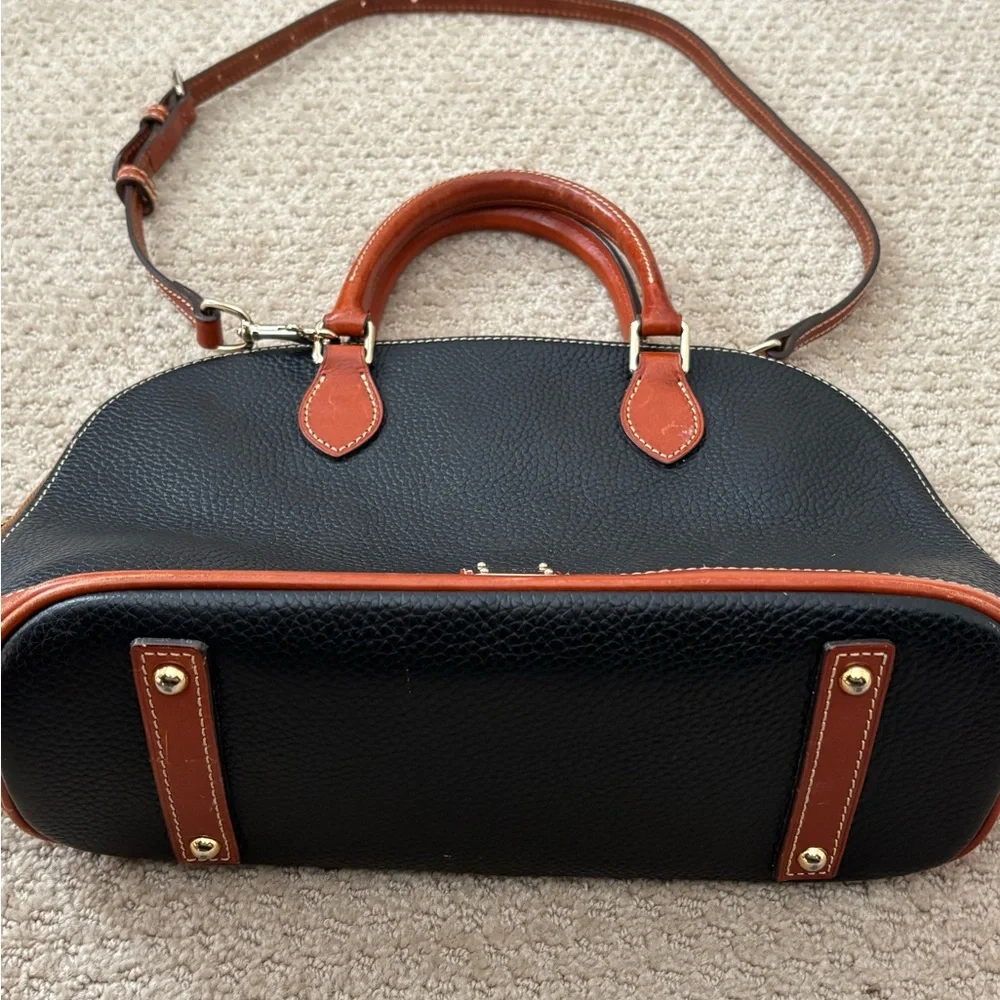 Dooney and Burke Pebble Grain Zip Zip Satchel. Black w/ brown leather accents. - Picture 4 of 7